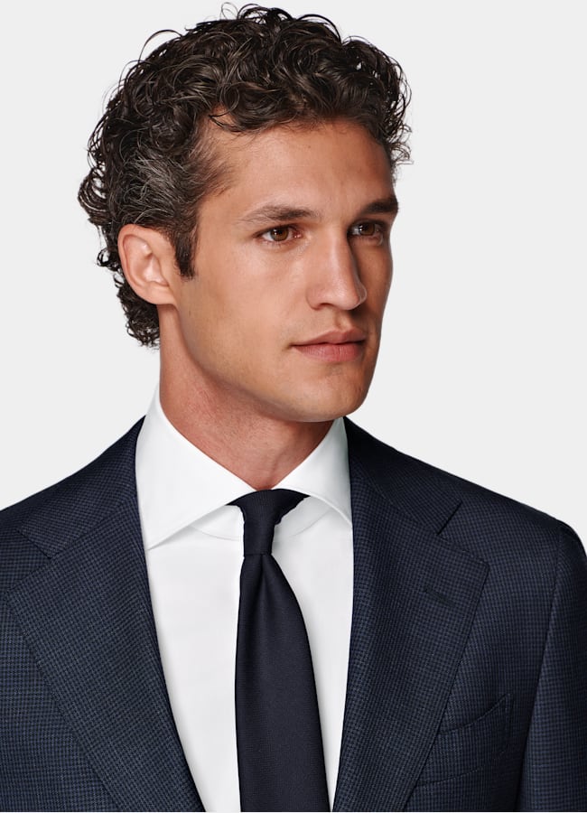 SUITSUPPLY All Season Pure S130's Wool by Drago, Italy Navy Houndstooth Tailored Fit Havana Suit