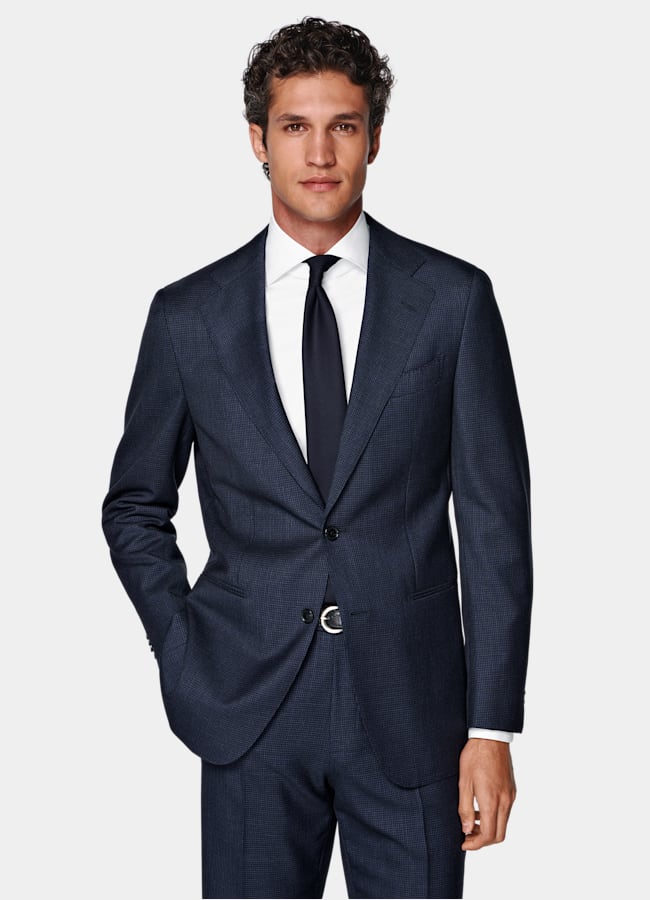 SUITSUPPLY All Season Pure S130's Wool by Drago, Italy Navy Houndstooth Tailored Fit Havana Suit