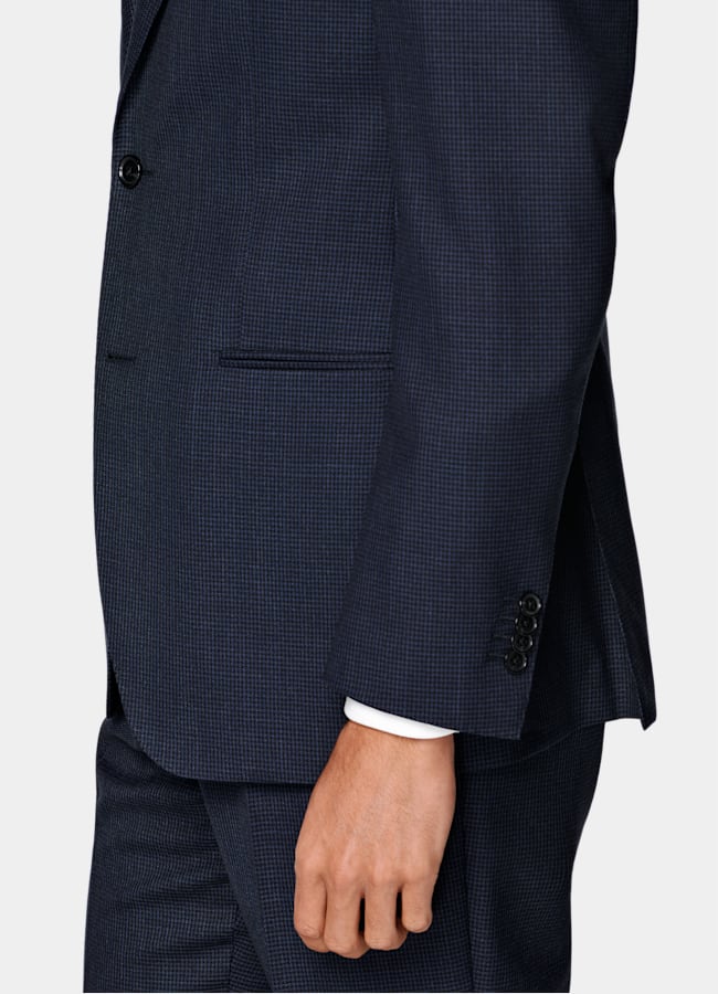 SUITSUPPLY All Season Pure S130's Wool by Drago, Italy Navy Houndstooth Tailored Fit Havana Suit