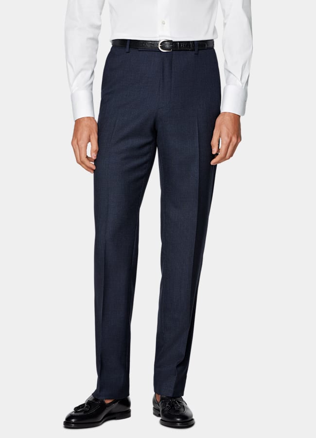 SUITSUPPLY All Season Pure S130's Wool by Drago, Italy Navy Houndstooth Tailored Fit Havana Suit