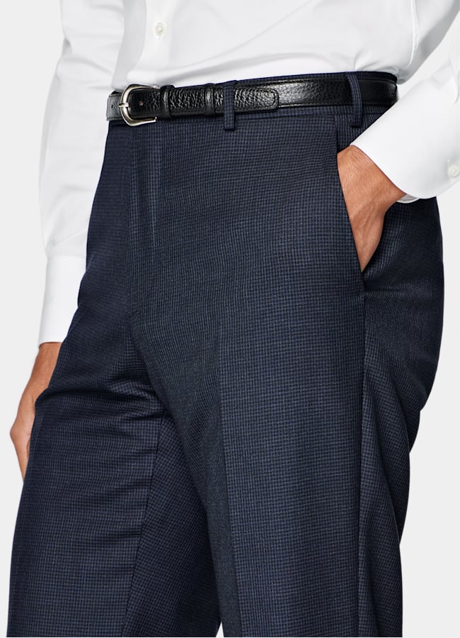 SUITSUPPLY All Season Pure S130's Wool by Drago, Italy Navy Houndstooth Tailored Fit Havana Suit