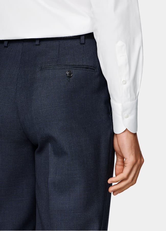 SUITSUPPLY All Season Pure S130's Wool by Drago, Italy Navy Houndstooth Tailored Fit Havana Suit