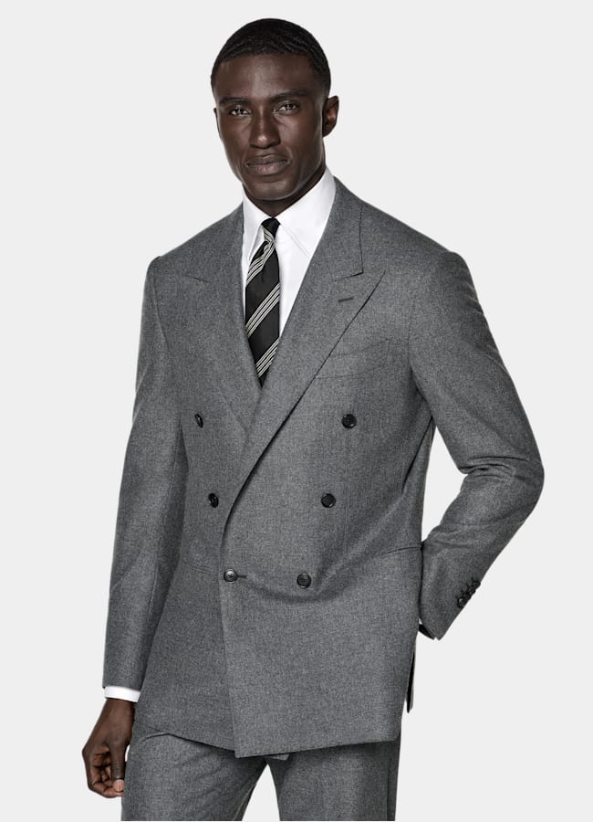 SUITSUPPLY Winter Wool Cashmere by Rogna, Italy Mid Grey Relaxed Fit Roma Suit