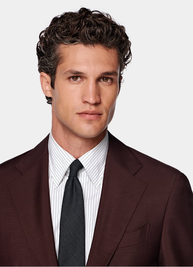 SUITSUPPLY All Season Wool Mohair by Vitale Barberis Canonico, Italy Burgundy Tailored Fit Havana Suit