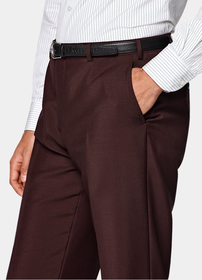 SUITSUPPLY All Season Wool Mohair by Vitale Barberis Canonico, Italy Burgundy Tailored Fit Havana Suit