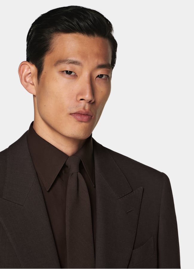 SUITSUPPLY All season Pure laine par Botto Giuseppe, Italie Costume Roma coupe Relaxed marron foncé