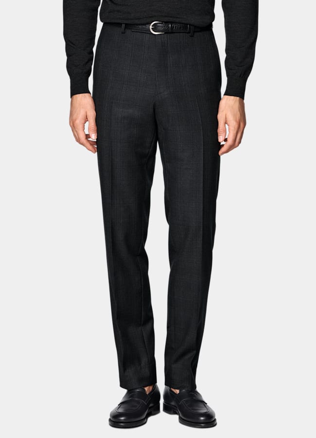 SUITSUPPLY All Season Lana de 4 cabos sin arrugas de Lanificio Ermenegildo Zegna, Italia Traje Havana gris oscuro a cuadros corte Tailored