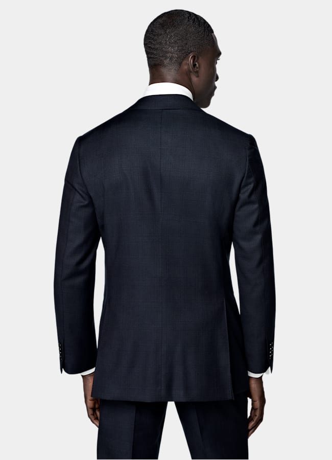 SUITSUPPLY All Season Wrinkle-Free 4-Ply Wool by Lanificio Ermenegildo Zegna, Italy Navy Checked Tailored Fit Havana Suit