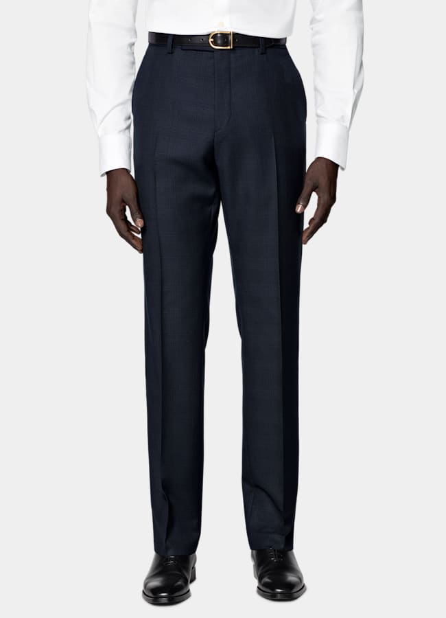 SUITSUPPLY All Season Wrinkle-Free 4-Ply Wool by Lanificio Ermenegildo Zegna, Italy Navy Checked Tailored Fit Havana Suit