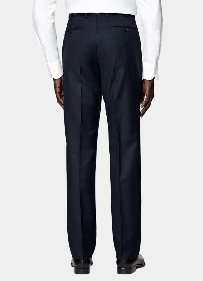 SUITSUPPLY All Season Wrinkle-Free 4-Ply Wool by Lanificio Ermenegildo Zegna, Italy Navy Checked Tailored Fit Havana Suit