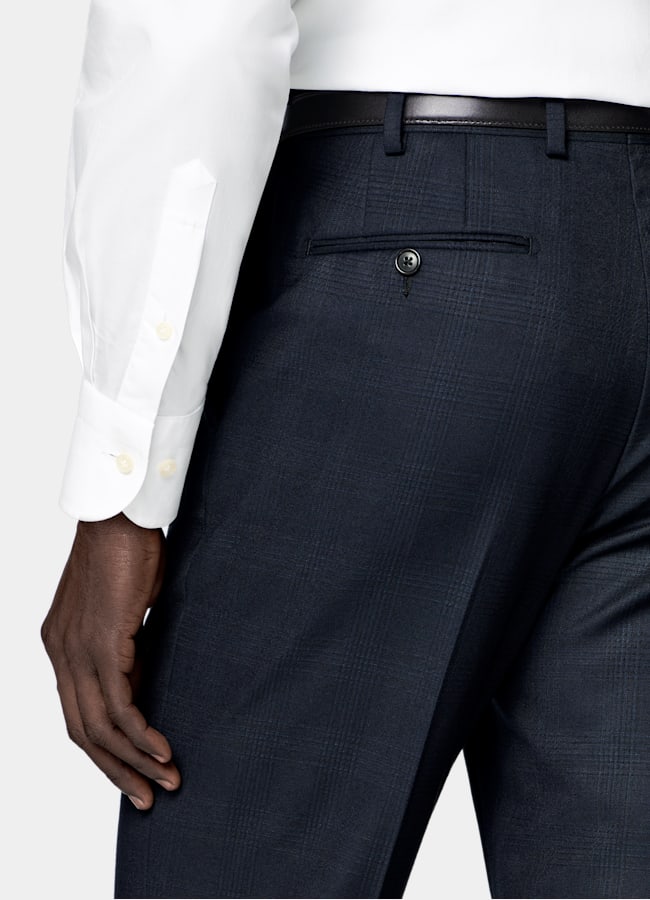 SUITSUPPLY All Season Wrinkle-Free 4-Ply Wool by Lanificio Ermenegildo Zegna, Italy Navy Checked Tailored Fit Havana Suit