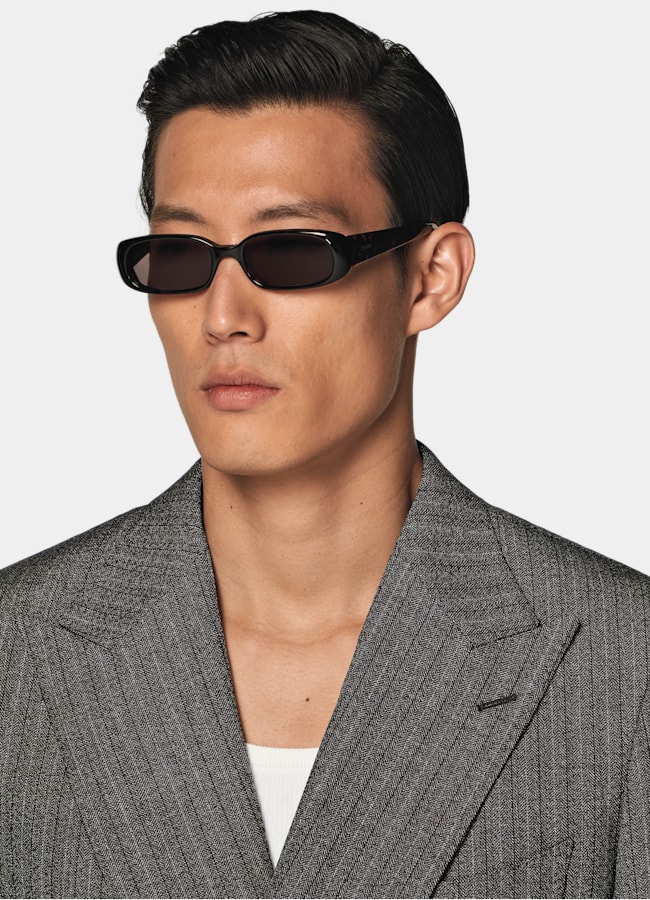 SUITSUPPLY All Season Wool Mohair by Rogna, Italy Dark Brown Striped Tailored Fit Milano Suit