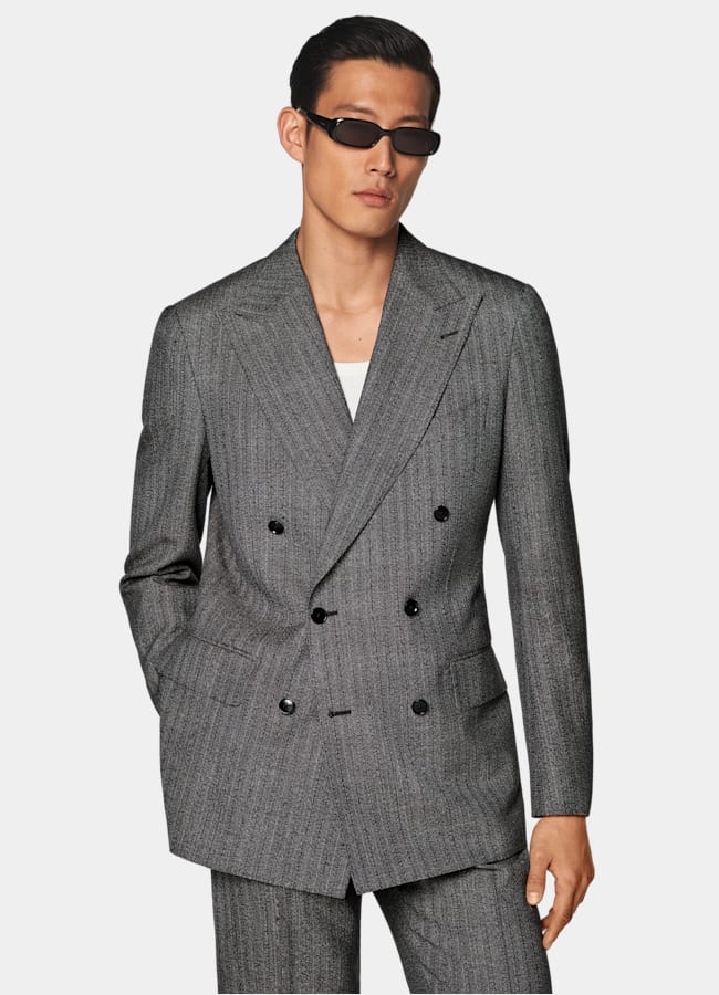 SUITSUPPLY All Season Wool Mohair by Rogna, Italy Dark Brown Striped Tailored Fit Milano Suit