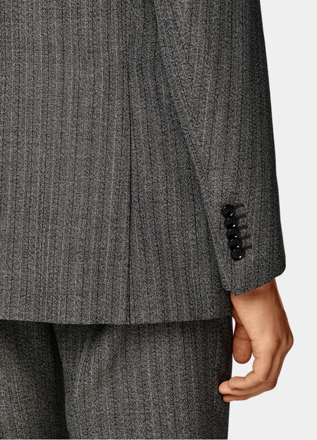 SUITSUPPLY All Season Wool Mohair by Rogna, Italy Dark Brown Striped Tailored Fit Milano Suit