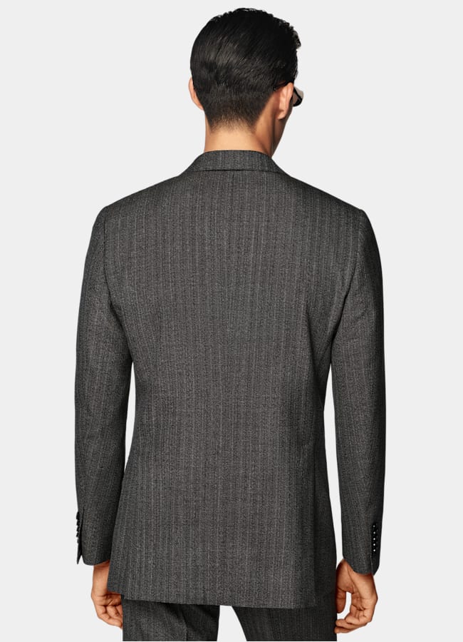 SUITSUPPLY All Season Wool Mohair by Rogna, Italy Dark Brown Striped Tailored Fit Milano Suit