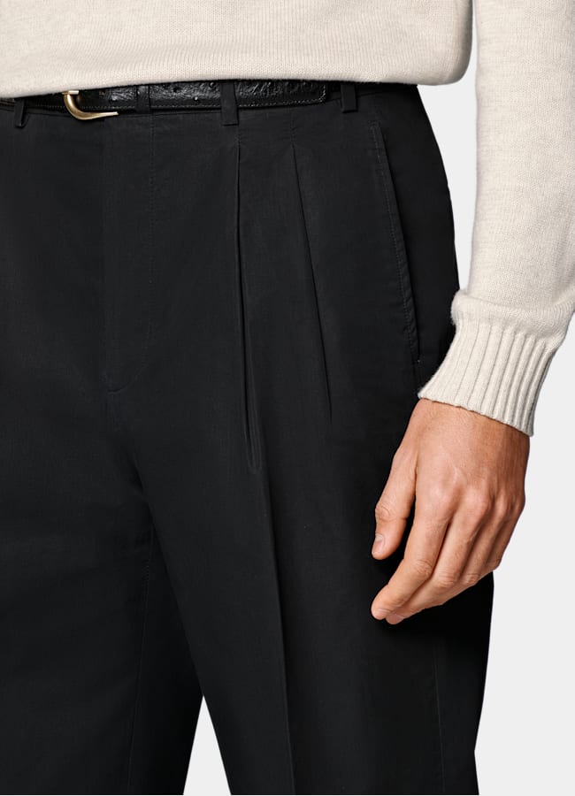 SUITSUPPLY Summer Pure Cotton by Di Sondrio, Italy Black Wide Leg Straight Chinos