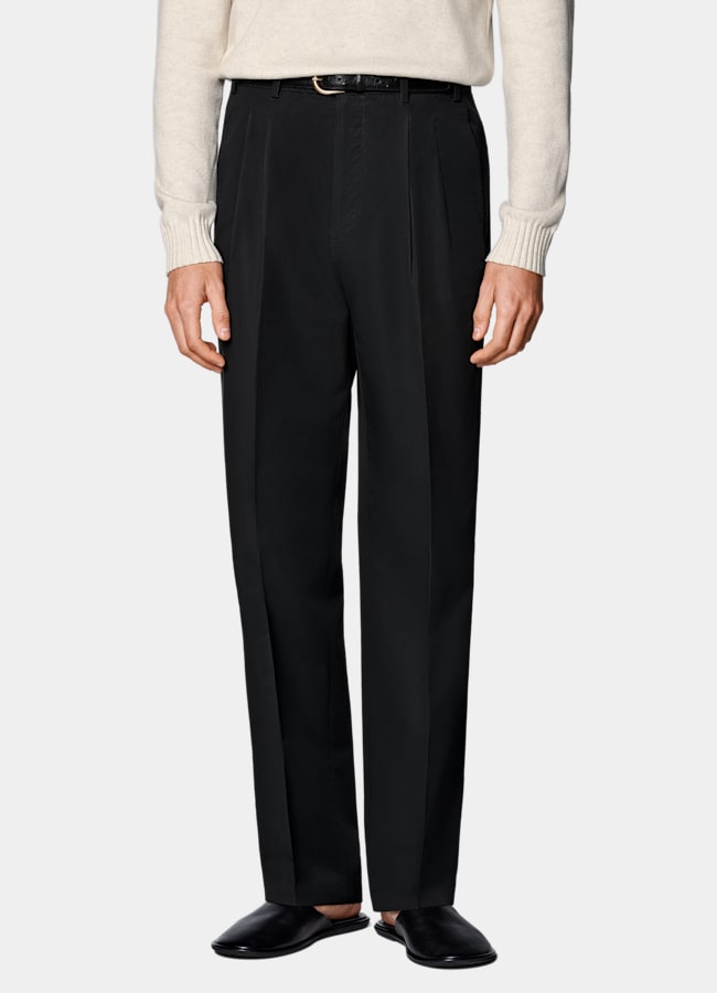 SUITSUPPLY Summer Pure Cotton by Di Sondrio, Italy Black Wide Leg Straight Chinos