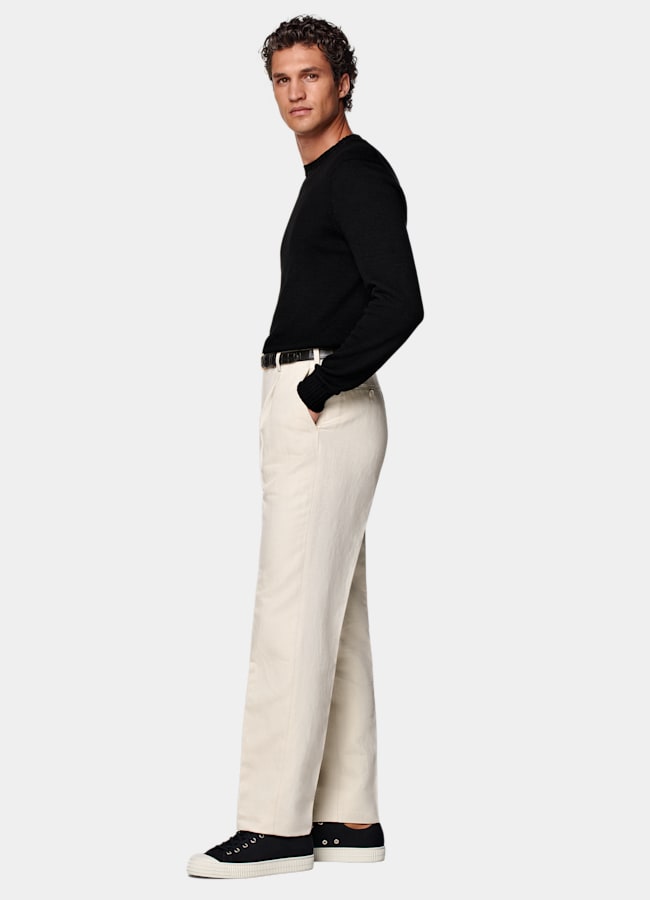 SUITSUPPLY Summer Cotton Linen by Di Sondrio, Italy Sand Wide Leg Tapered Trousers