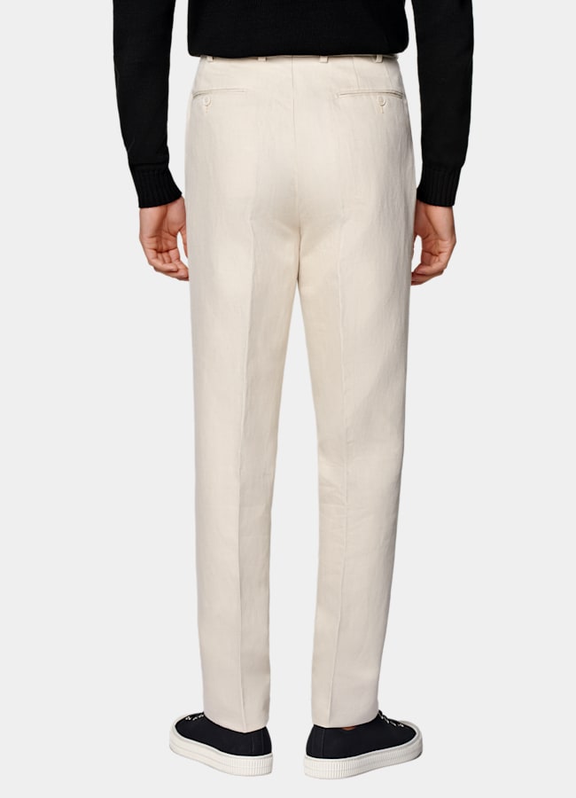 SUITSUPPLY Summer Cotton Linen by Di Sondrio, Italy Sand Wide Leg Tapered Trousers