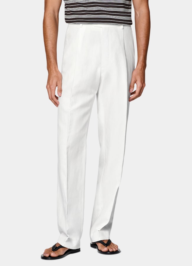 SUITSUPPLY Été Lyocell, lin, coton par Di Sondrio, Italie Pantalon Wide Leg Straight blanc cassé