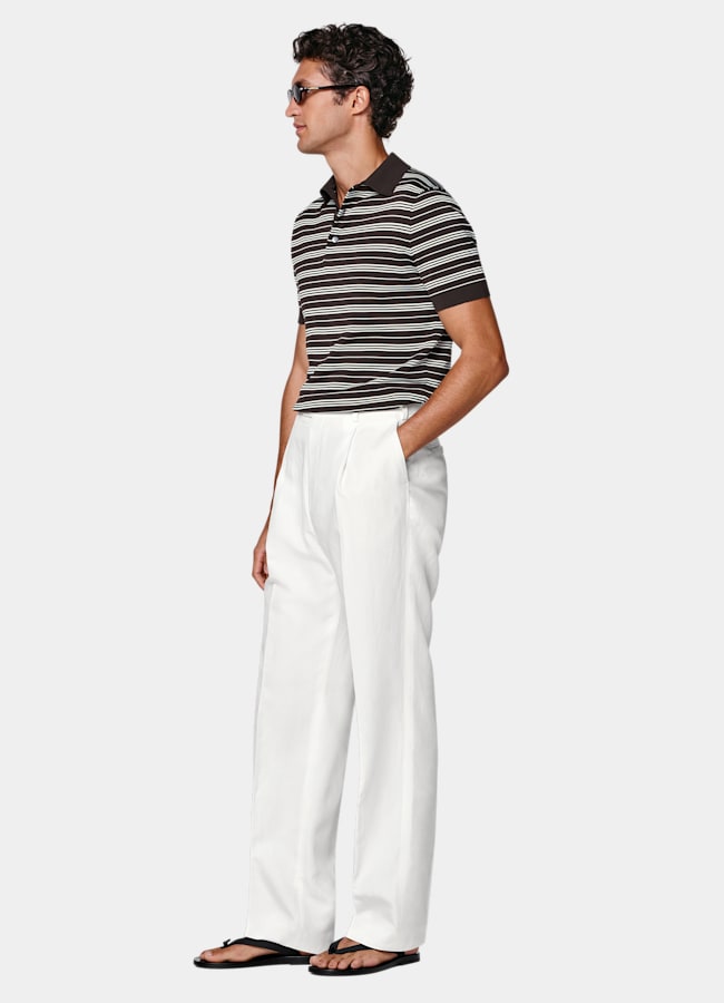 SUITSUPPLY Été Lyocell, lin, coton par Di Sondrio, Italie Pantalon Wide Leg Straight blanc cassé