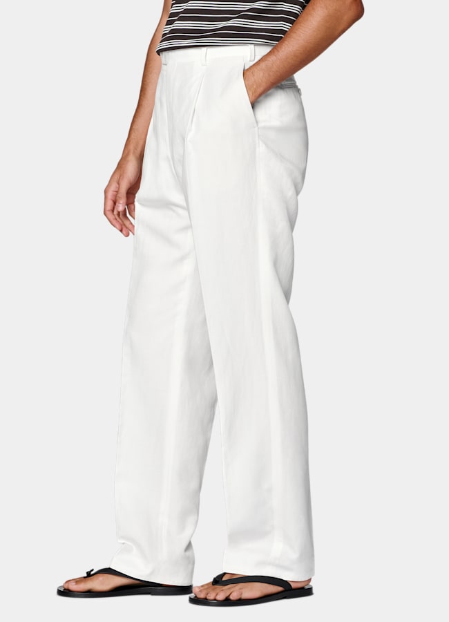 SUITSUPPLY Été Lyocell, lin, coton par Di Sondrio, Italie Pantalon Wide Leg Straight blanc cassé