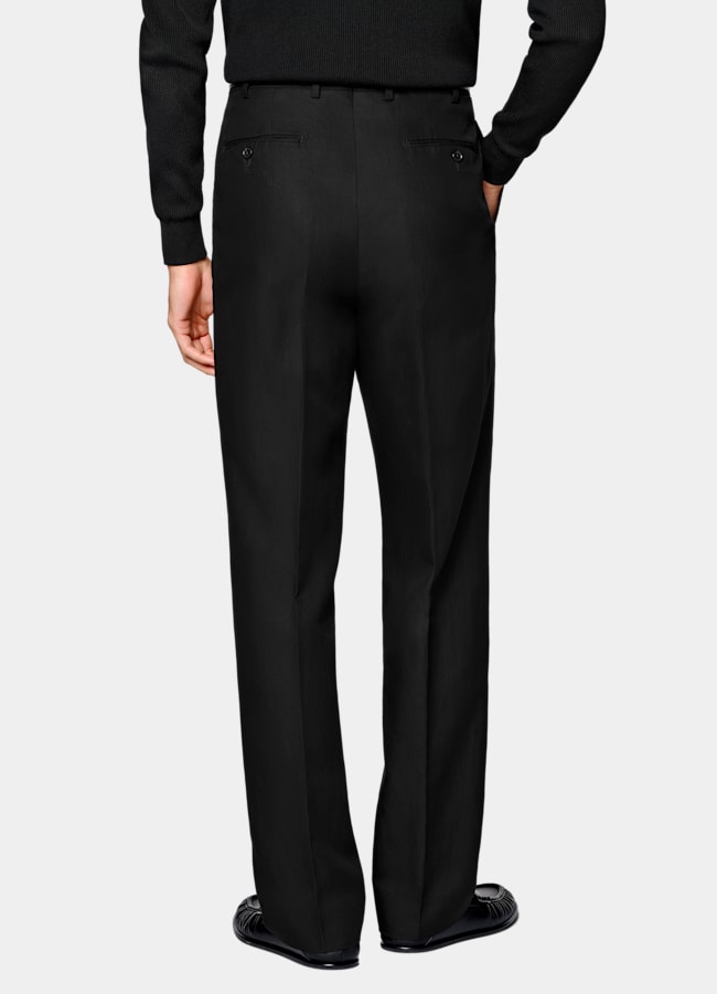 SUITSUPPLY Summer Lyocell Linen Cotton by Di Sondrio, Italy Black Wide Leg Straight Trousers