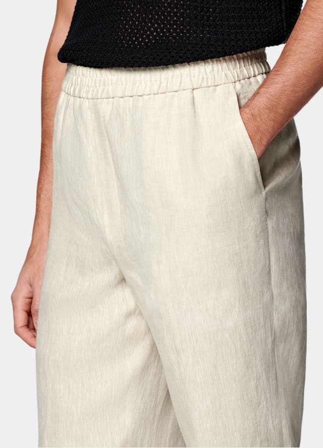 SUITSUPPLY Summer Pure Linen by Di Sondrio, Italy Sand Wide Leg Straight Trousers