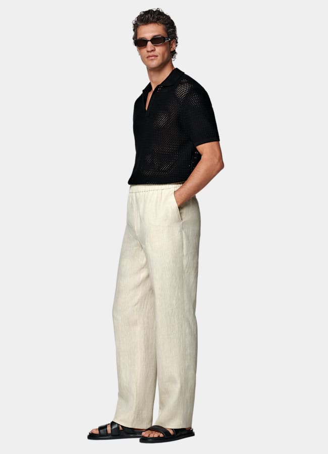 SUITSUPPLY Summer Pure Linen by Di Sondrio, Italy Sand Wide Leg Straight Trousers