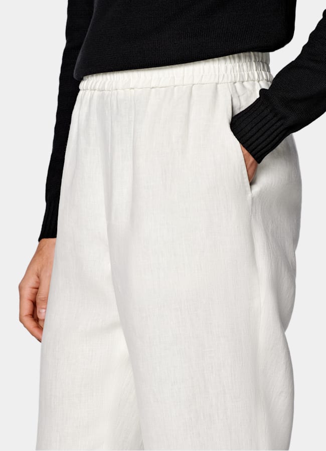 SUITSUPPLY Summer Pure Linen by Di Sondrio, Italy Off-White Wide Leg Straight Trousers