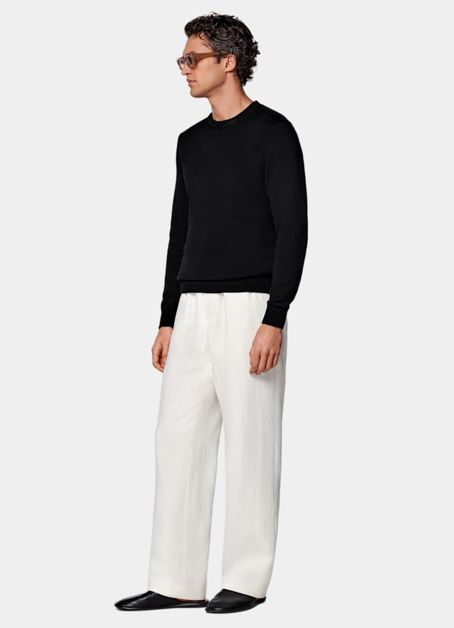 SUITSUPPLY Summer Pure Linen by Di Sondrio, Italy Off-White Wide Leg Straight Trousers