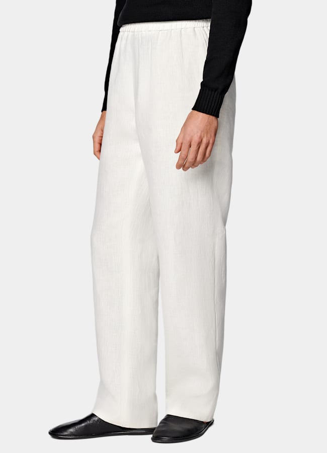 SUITSUPPLY Summer Pure Linen by Di Sondrio, Italy Off-White Wide Leg Straight Trousers