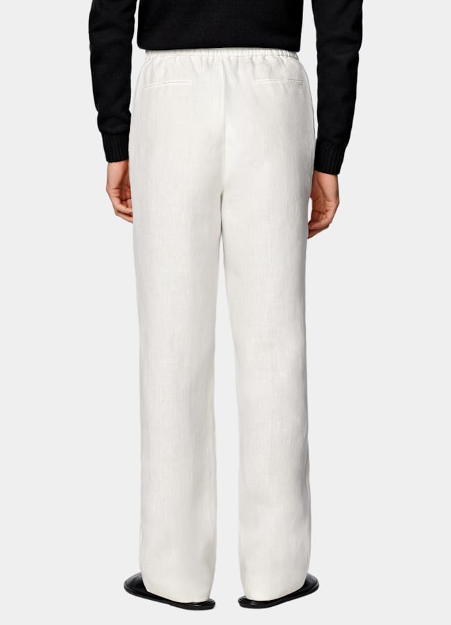 SUITSUPPLY Summer Pure Linen by Di Sondrio, Italy Off-White Wide Leg Straight Trousers