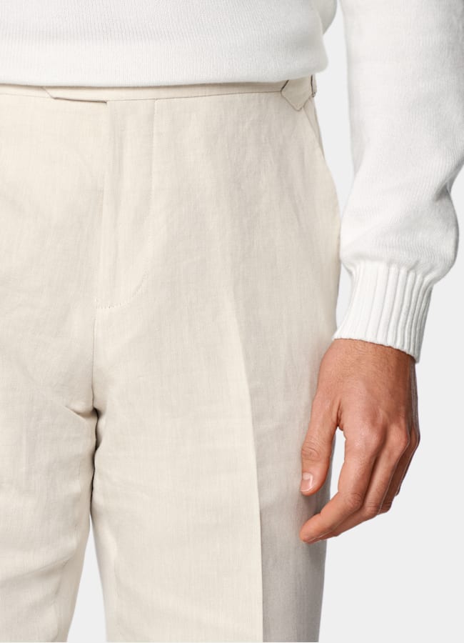 SUITSUPPLY Summer Linen Cotton by Di Sondrio, Italy Sand Straight Leg Suit Trousers