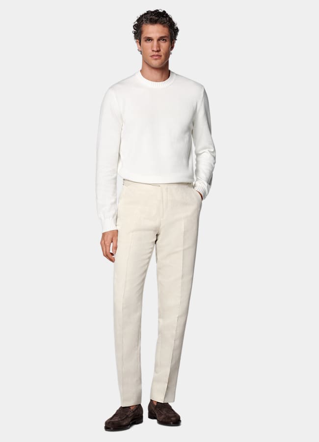 SUITSUPPLY Summer Linen Cotton by Di Sondrio, Italy Sand Straight Leg Suit Trousers