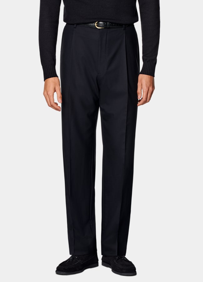 SUITSUPPLY All Season Pure S110's Wool by Vitale Barberis Canonico, Italy Navy Wide Leg Straight Suit Trousers
