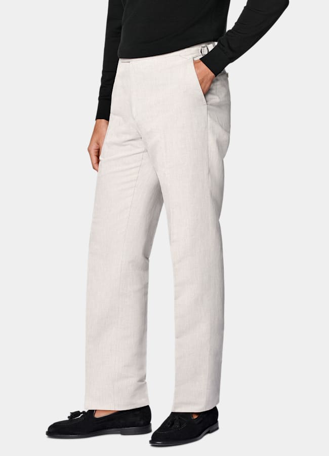 SUITSUPPLY Summer Linen Cotton by Di Sondrio, Italy Light Taupe Straight Leg Suit Trousers