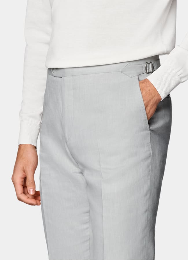 SUITSUPPLY Été Lin, coton par Di Sondrio, Italie Pantalon de costume Slim Leg Straight gris clair