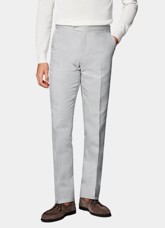 SUITSUPPLY Été Lin, coton par Di Sondrio, Italie Pantalon de costume Slim Leg Straight gris clair