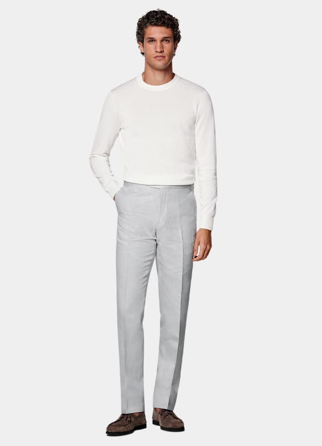 SUITSUPPLY Été Lin, coton par Di Sondrio, Italie Pantalon de costume Slim Leg Straight gris clair