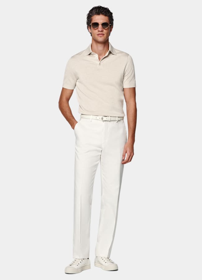 SUITSUPPLY Summer Pure Cotton by E.Thomas, Italy Off-White Straight Leg Chinos