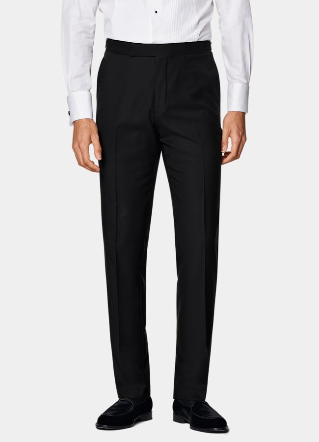 SUITSUPPLY All Season Pure S110's Wool by Vitale Barberis Canonico, Italy Black Slim Leg Straight Tuxedo Trousers