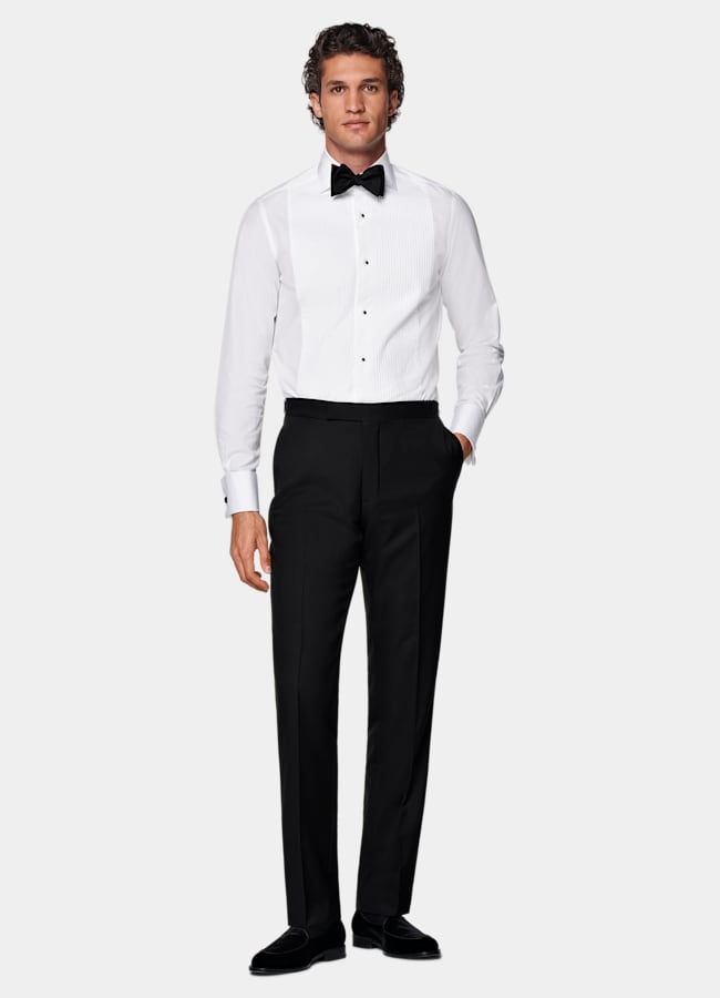 SUITSUPPLY All Season Pure S110's Wool by Vitale Barberis Canonico, Italy Black Slim Leg Straight Tuxedo Trousers