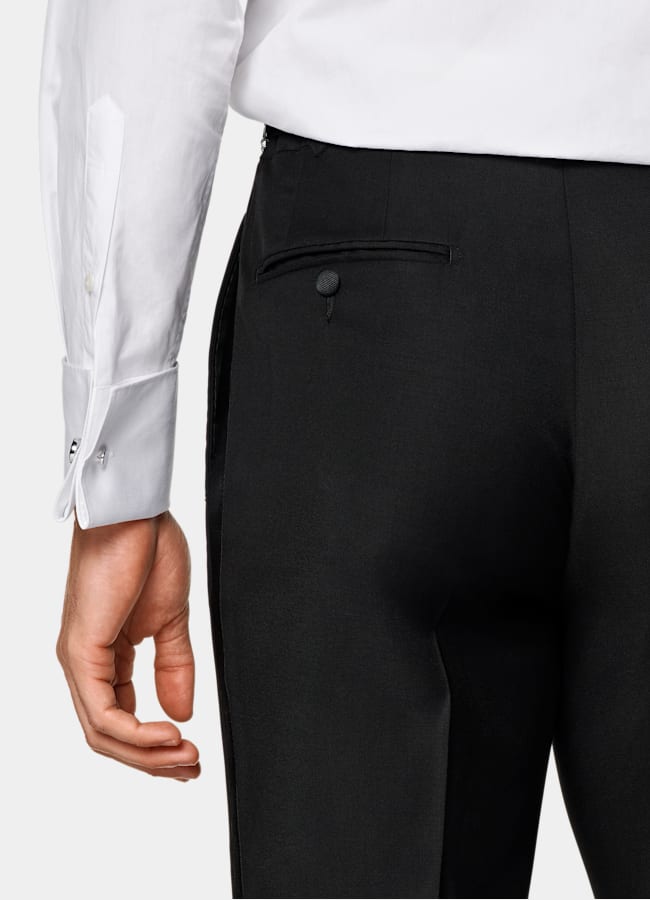 SUITSUPPLY All Season Pure S110's Wool by Vitale Barberis Canonico, Italy Black Slim Leg Straight Tuxedo Trousers