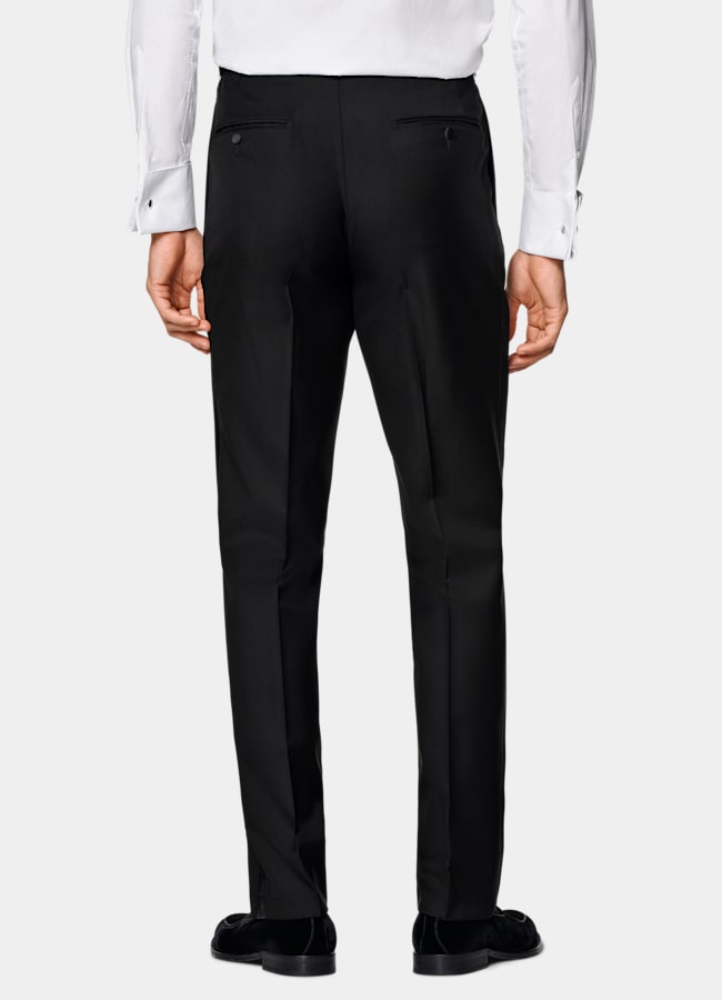 SUITSUPPLY All Season Pure S110's Wool by Vitale Barberis Canonico, Italy Black Slim Leg Straight Tuxedo Trousers
