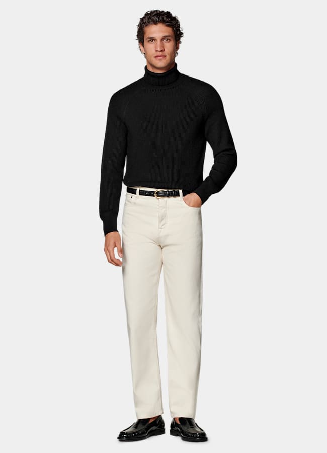 SUITSUPPLY All Season Selvedge Denim by Candiani, Italy Off-White Straight Leg Tapered Jeans
