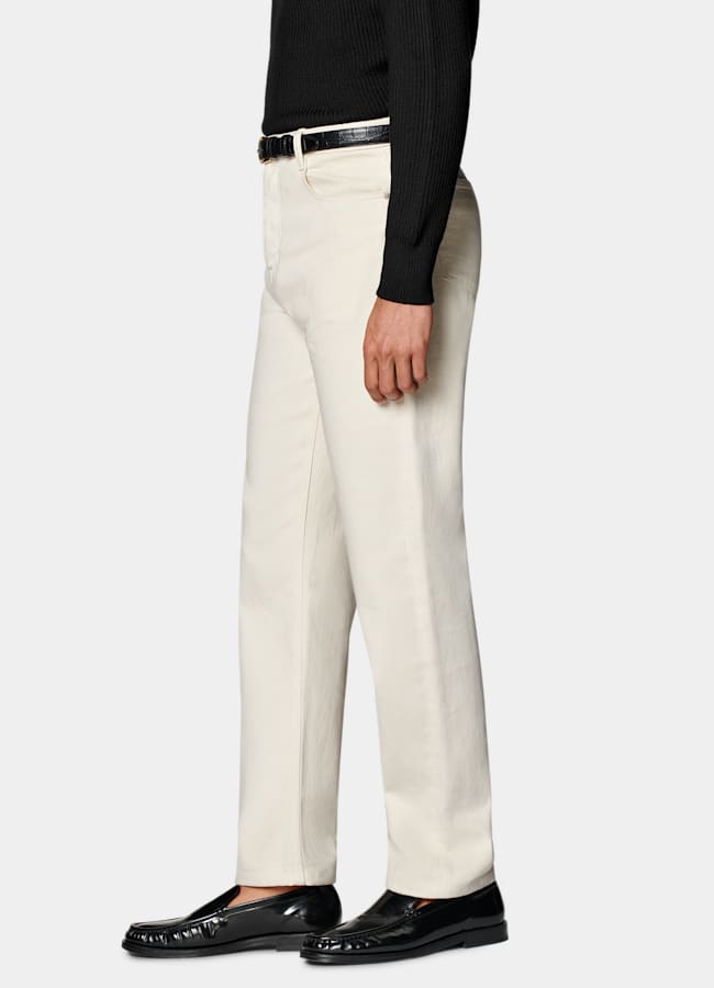 SUITSUPPLY All Season Selvedge Denim by Candiani, Italy Off-White Straight Leg Tapered Jeans