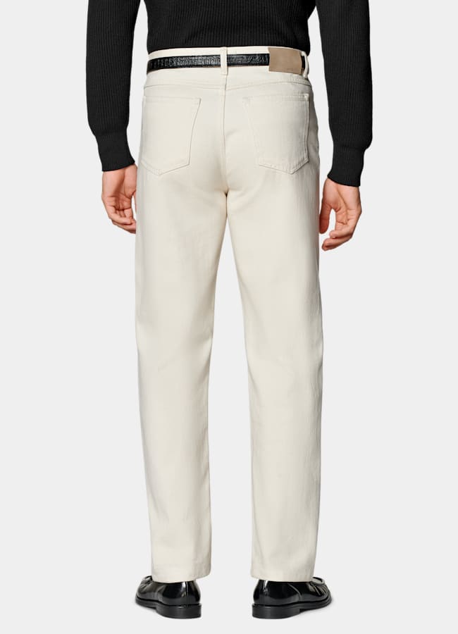 SUITSUPPLY All Season Selvedge Denim by Candiani, Italy Off-White Straight Leg Tapered Jeans