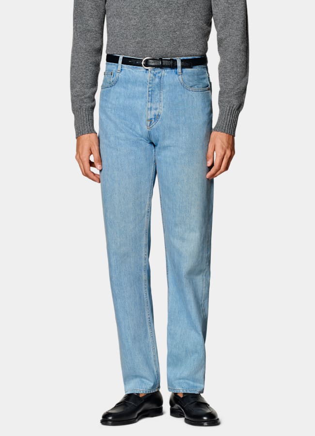 SUITSUPPLY All Season Selvedge Denim by Candiani, Italy Light Blue Straight Leg Tapered Jeans