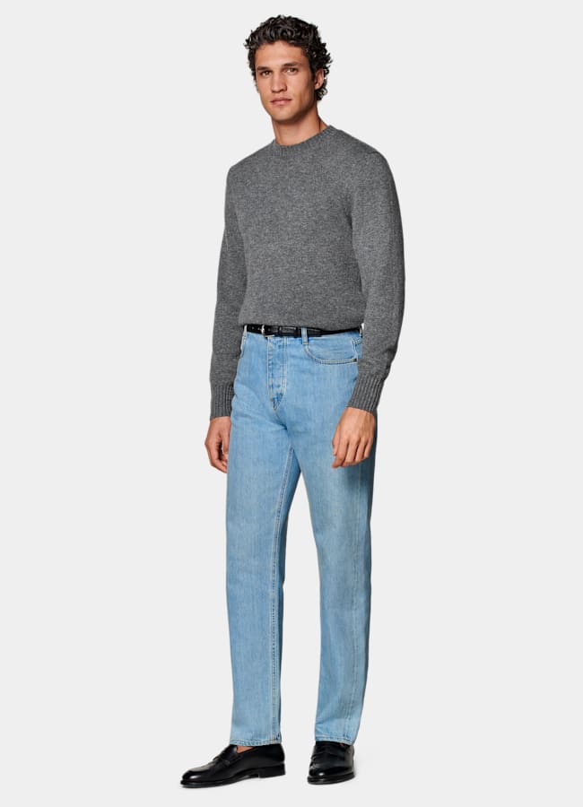 SUITSUPPLY All Season Selvedge Denim by Candiani, Italy Light Blue Straight Leg Tapered Jeans